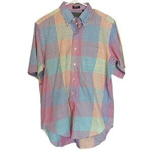 J McLaughlin Shirt Men's Size Medium Multicolor Check Short Sleeved Polo Pocket